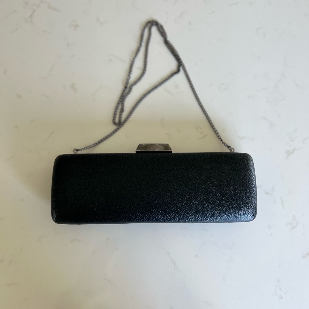 Olga Berg Hard Case Black Clutch Metal Chain